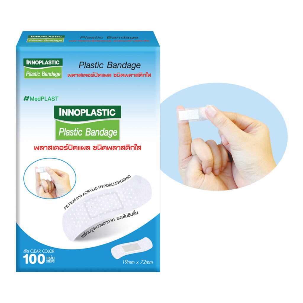 INNOPLAST Plastic Bandage – พลาสเตอร์ปิดแผล ชนิดพลาสติกสีใส (กล่อง 100 แผ่น)