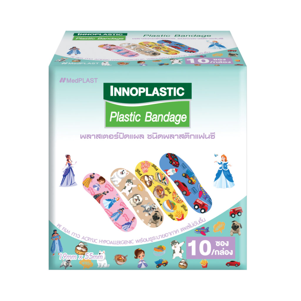 INNOPLAST Plastic Bandage – พลาสเตอร์ปิดแผล ชนิดพลาสติกแฟนซี (กล่อง 10 ซอง)