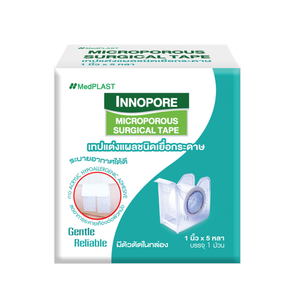 INNOPORE Microporous Surgical Tape – เทปแต่งแผลชนิดเยื่อกระดาษ – ขนาด 1 นิ้ว x 5 หลา (มีตัวตัดในกล่อง)