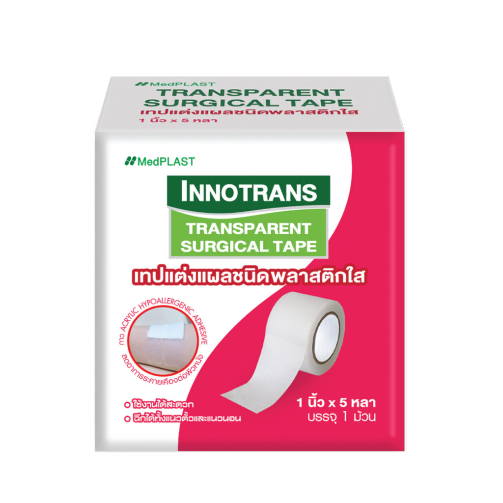 INNOTRANS Transparent Surgical Tape – เทปแต่งแผลชนิดพลาสติกใส – ขนาด 1 นิ้ว x 5 หลา (1 ม้วน)