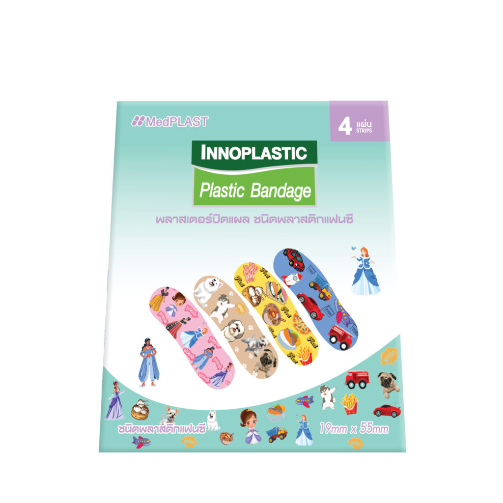 INNOPLAST Plastic Bandage – พลาสเตอร์ปิดแผล ชนิดพลาสติกแฟนซี (กล่อง 10 ซอง)