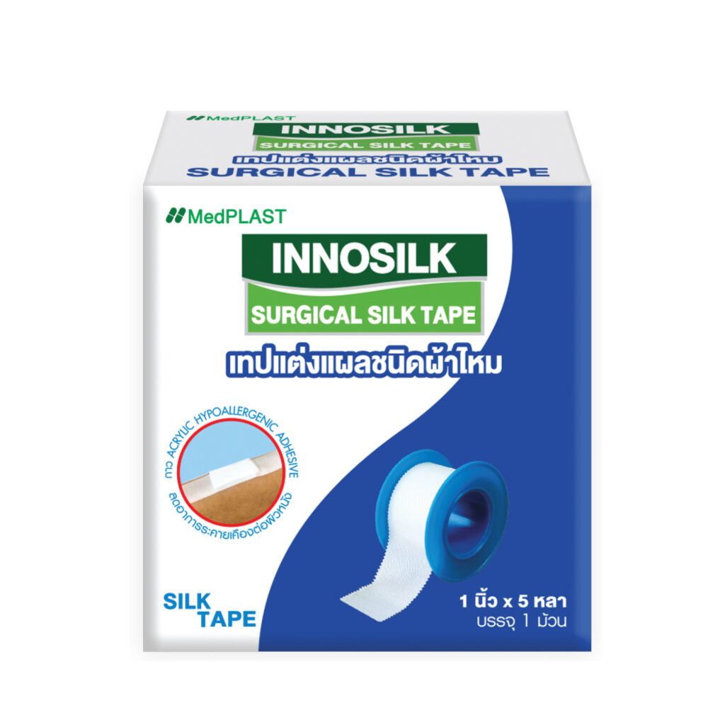 INNOSILK Surgical Silk Tape – เทปแต่งแผลชนิดผ้าไหม – ขนาด 1 นิ้ว x 5 หลา (1 ม้วน)